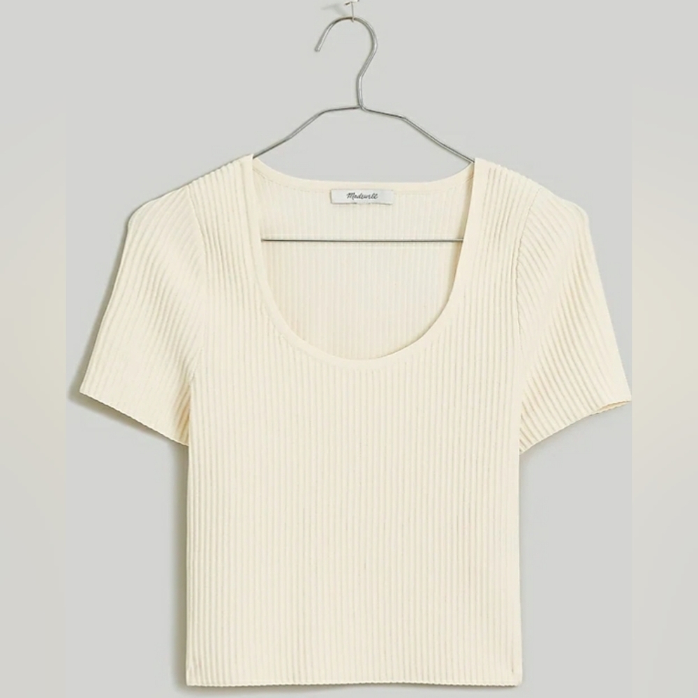 Madewell Cream Ribbed Scoop Neck Sweater